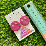 Resin Earrings - Pink Glitter Smiley Featuring a Silver Hoop!
