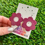 Resin Earrings - Pink Glitter Daisies Featuring a Silver Hoop!