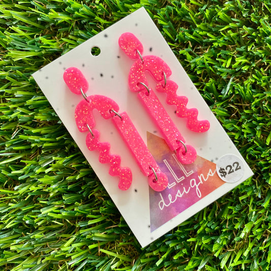 ON SALE!!!!!!  Resin Earrings - Neon Glitter Pink A Bit of Everything!
