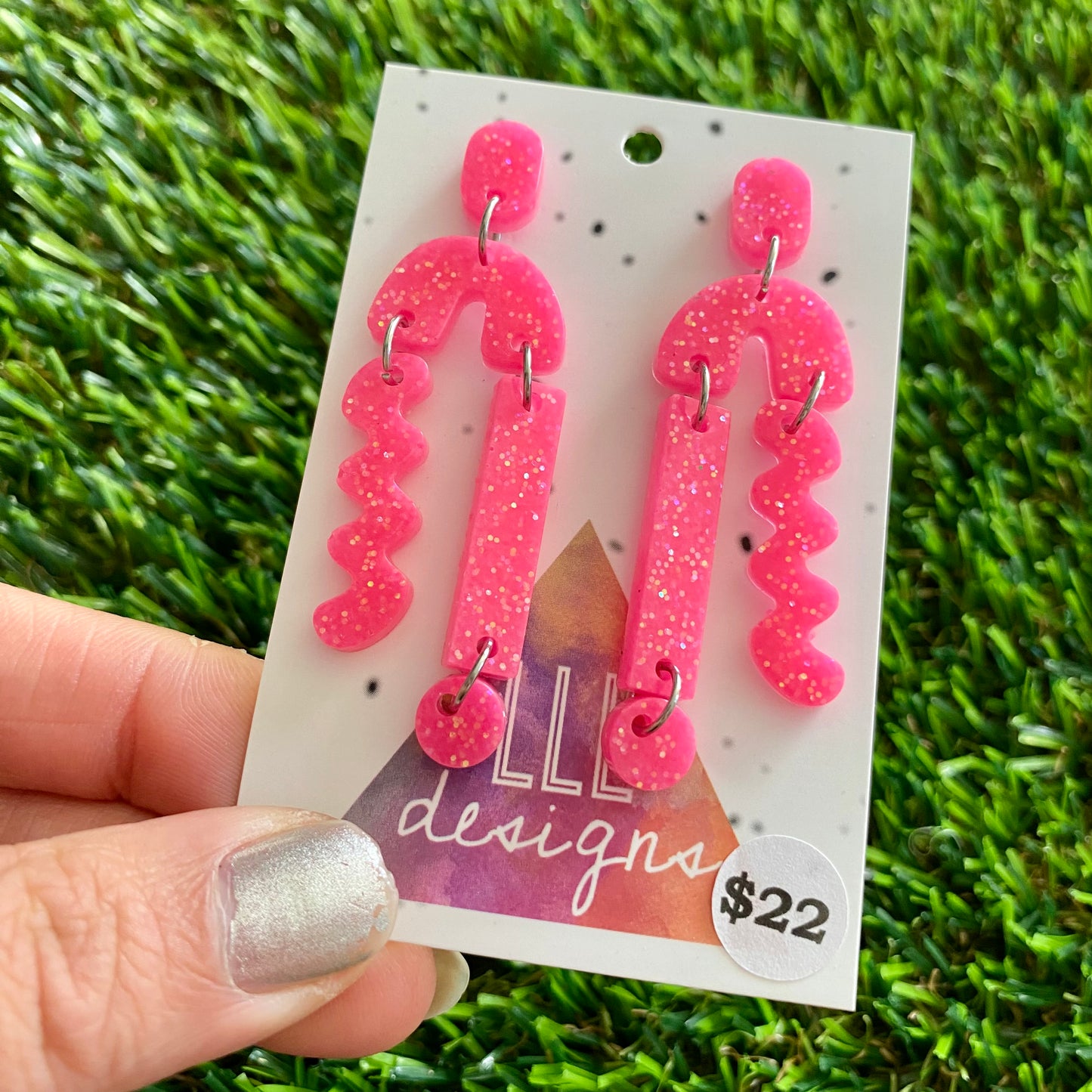 ON SALE!!!!!!  Resin Earrings - Neon Glitter Pink A Bit of Everything!
