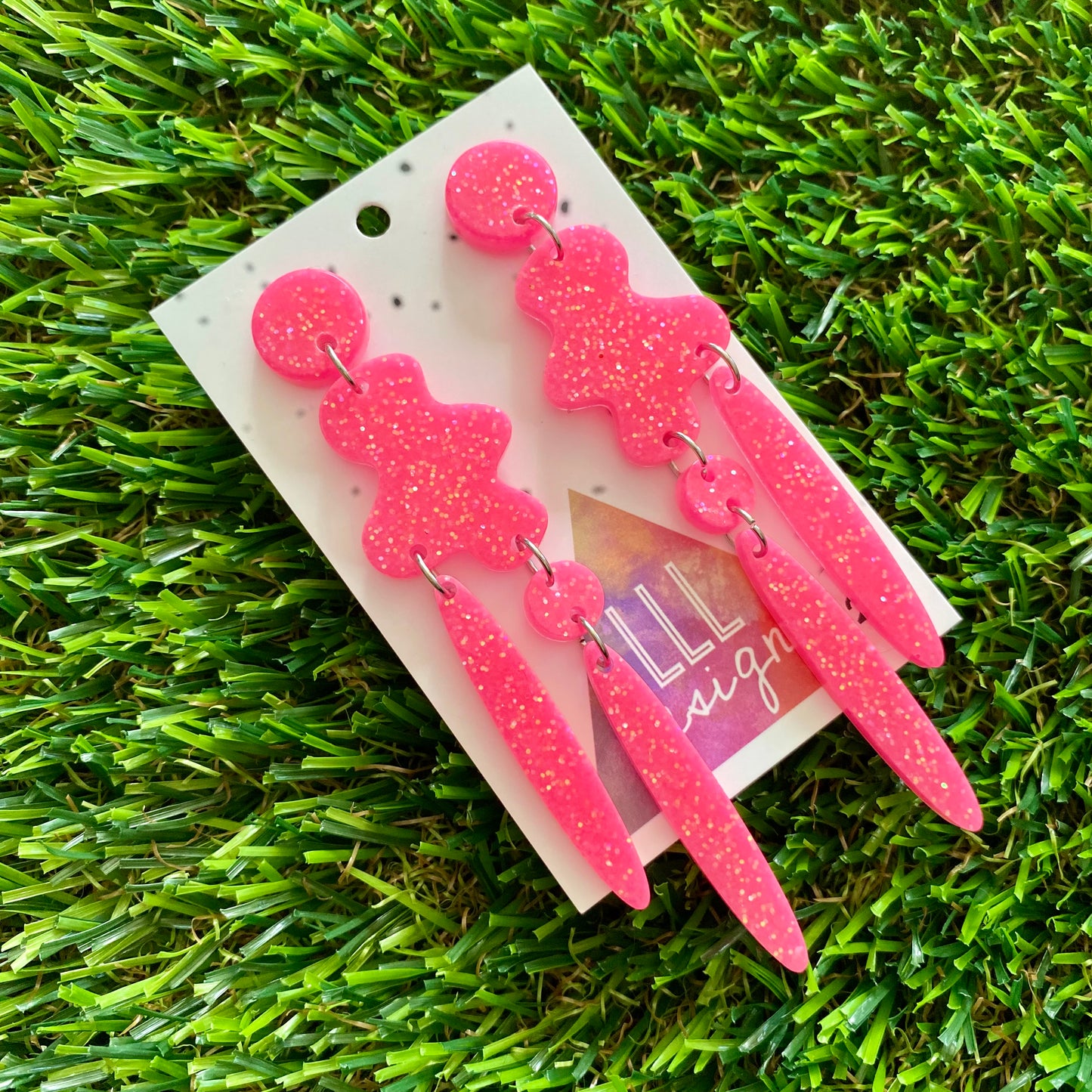 ON SALE!!!!!!  Resin Earrings - Neon Glitter Pink Wiggle Woo!