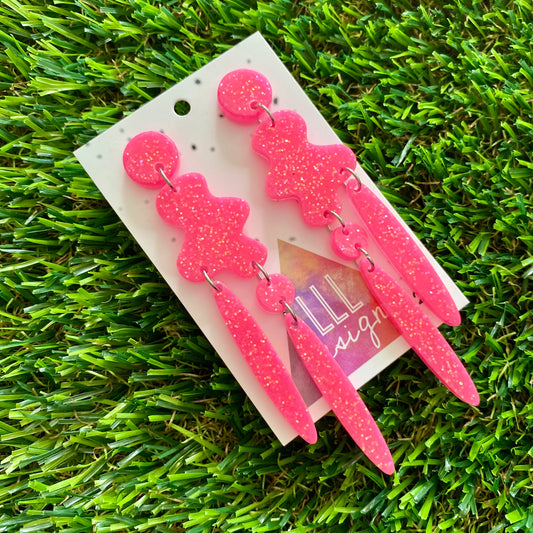 ON SALE!!!!!!  Resin Earrings - Neon Glitter Pink Wiggle Woo!