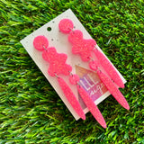 Resin Earrings - Neon Glitter Pink Wiggle Woo!