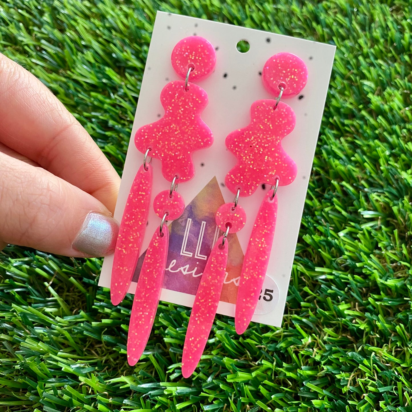 ON SALE!!!!!!  Resin Earrings - Neon Glitter Pink Wiggle Woo!