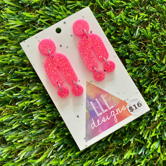ON SALE!!!!!!  Resin Earrings - Neon Glitter Pink Balancing Act!