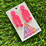 Resin Earrings - Neon Glitter Pink Balancing Act!