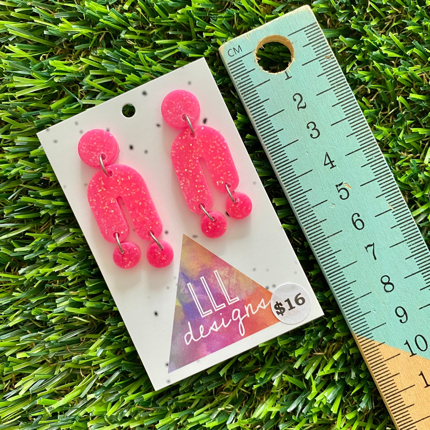 ON SALE!!!!!!  Resin Earrings - Neon Glitter Pink Balancing Act!