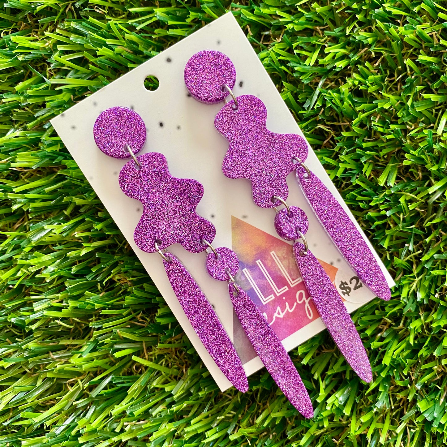 ON SALE!!!!!!  Resin Earrings - Glitter Purple Wiggle Woo!