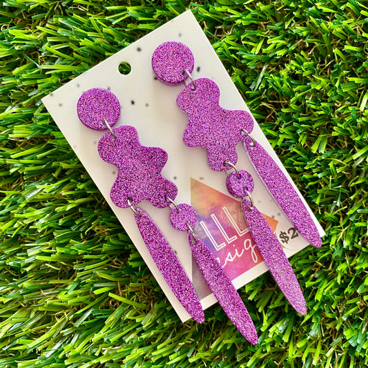 ON SALE!!!!!!  Resin Earrings - Glitter Purple Wiggle Woo!