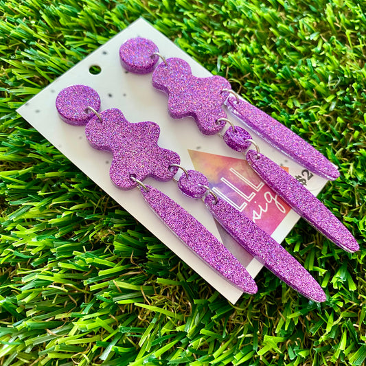 ON SALE!!!!!!  Resin Earrings - Glitter Purple Wiggle Woo!