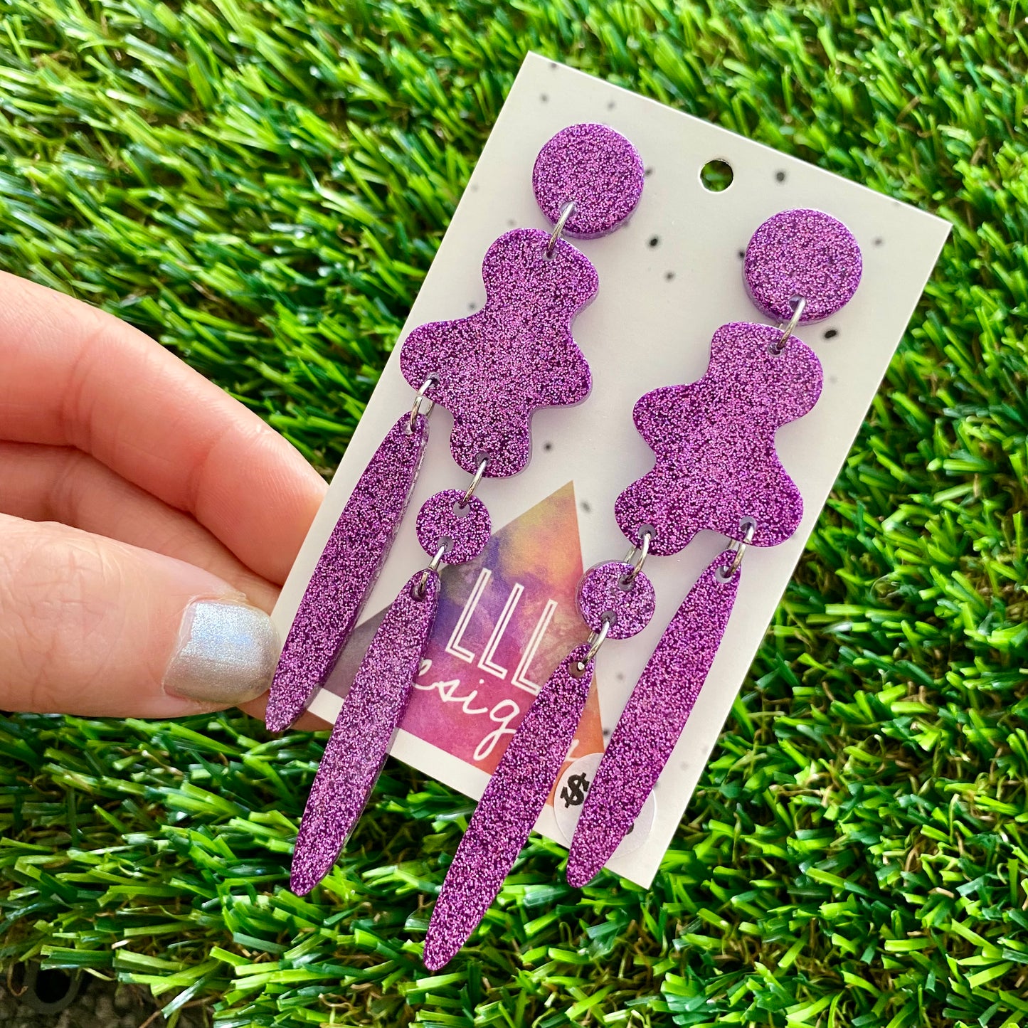 ON SALE!!!!!!  Resin Earrings - Glitter Purple Wiggle Woo!