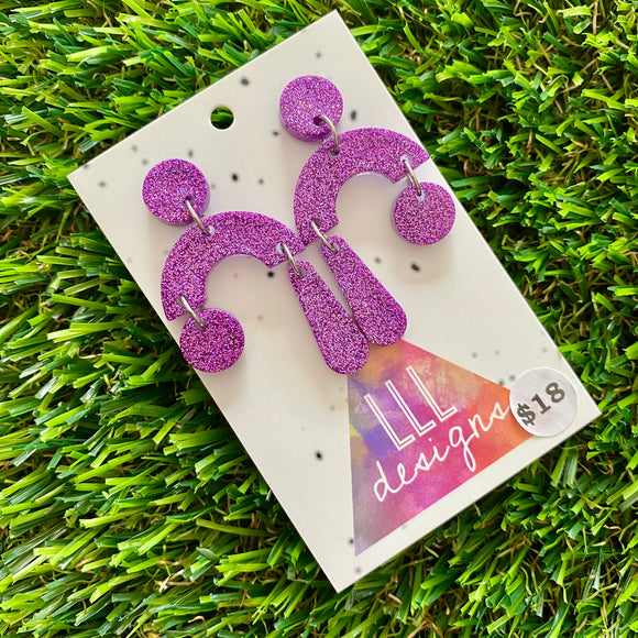 Resin Earrings - Glitter Purple Trapeze!