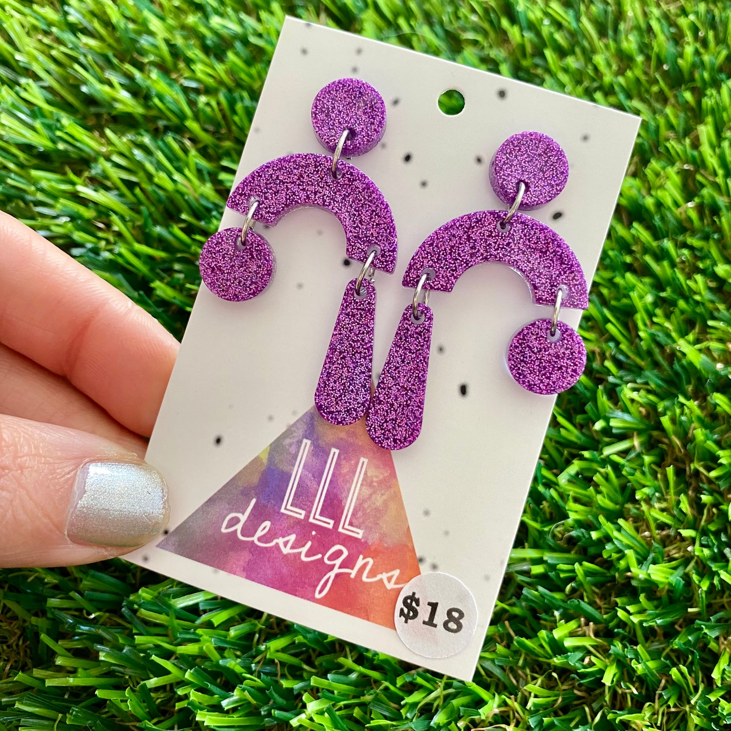 ON SALE!!!!!!  Resin Earrings - Glitter Purple Trapeze!