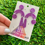 Resin Earrings - Glitter Purple Trapeze!