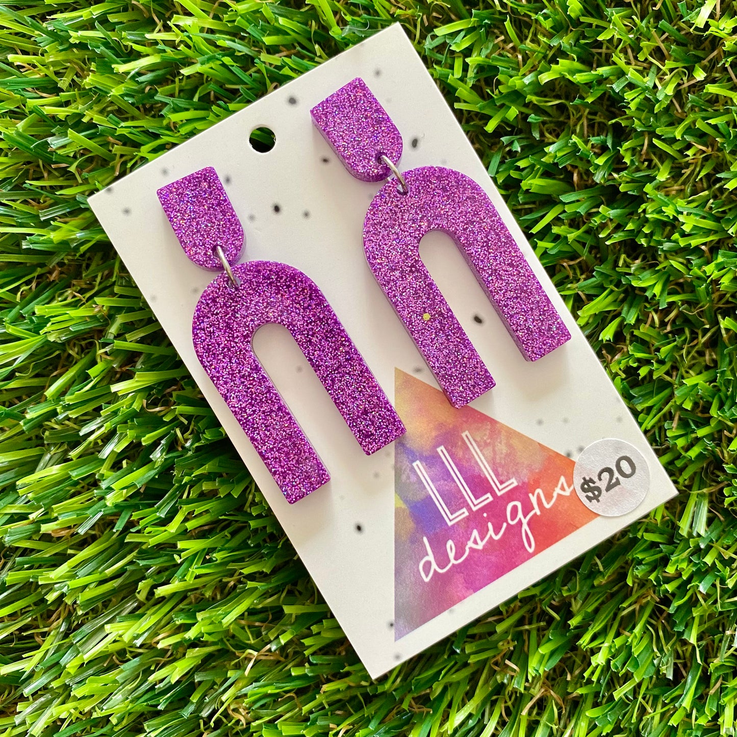 ON SALE!!!!!!  Resin Earrings - Glitter Purple Open Arches!