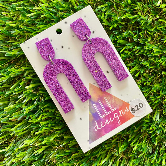 ON SALE!!!!!!  Resin Earrings - Glitter Purple Open Arches!