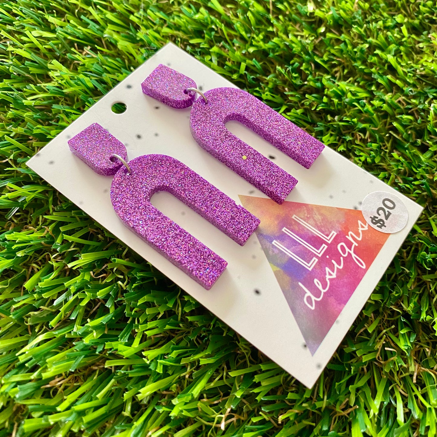 ON SALE!!!!!!  Resin Earrings - Glitter Purple Open Arches!