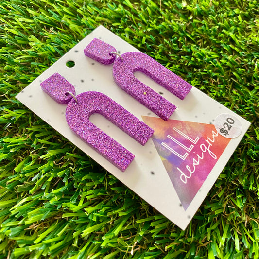 ON SALE!!!!!!  Resin Earrings - Glitter Purple Open Arches!