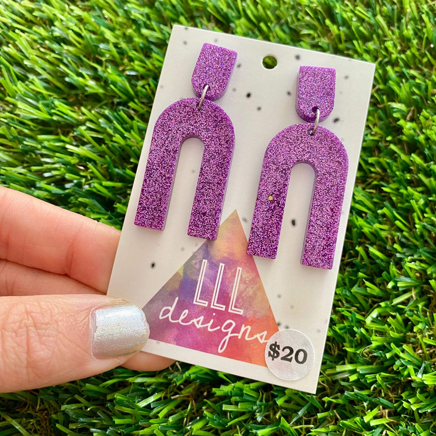 ON SALE!!!!!!  Resin Earrings - Glitter Purple Open Arches!