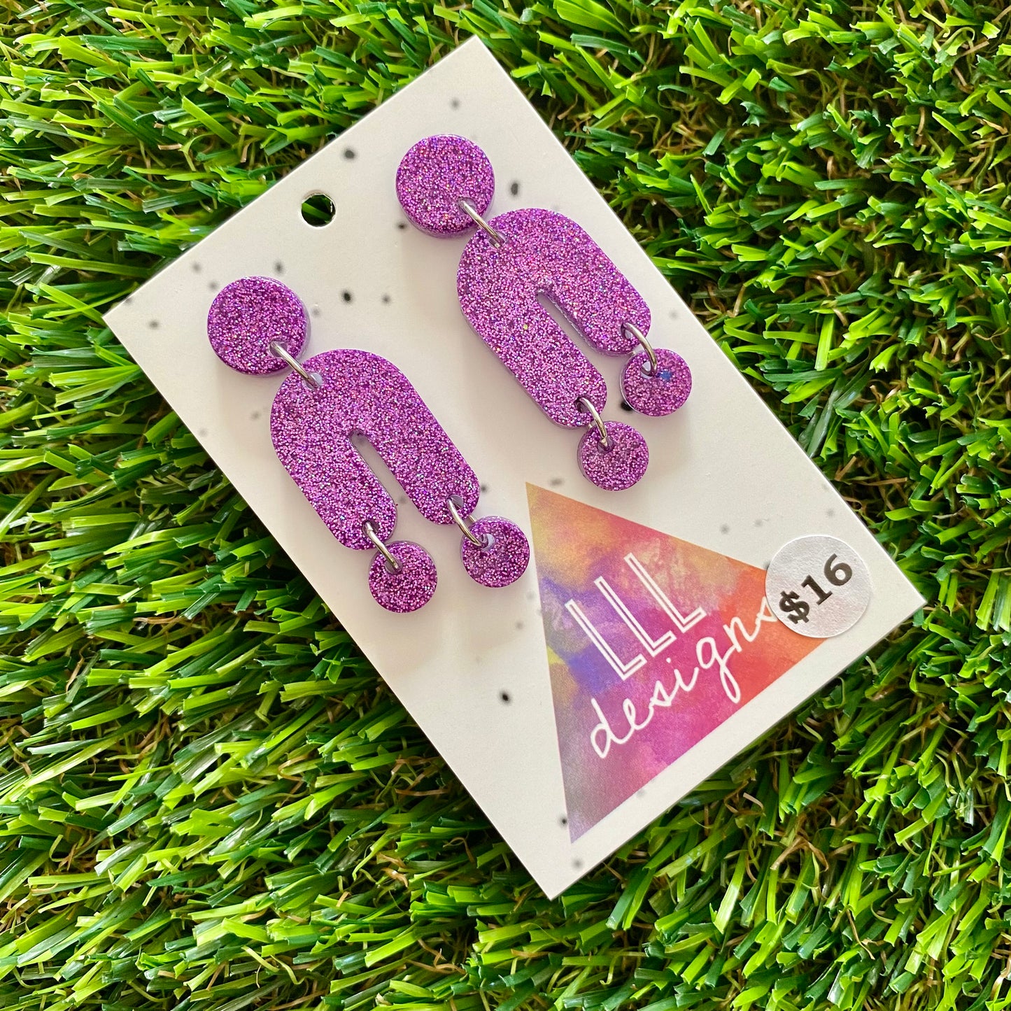 ON SALE!!!!!! Resin Earrings - Glitter Purple Balancing Act!