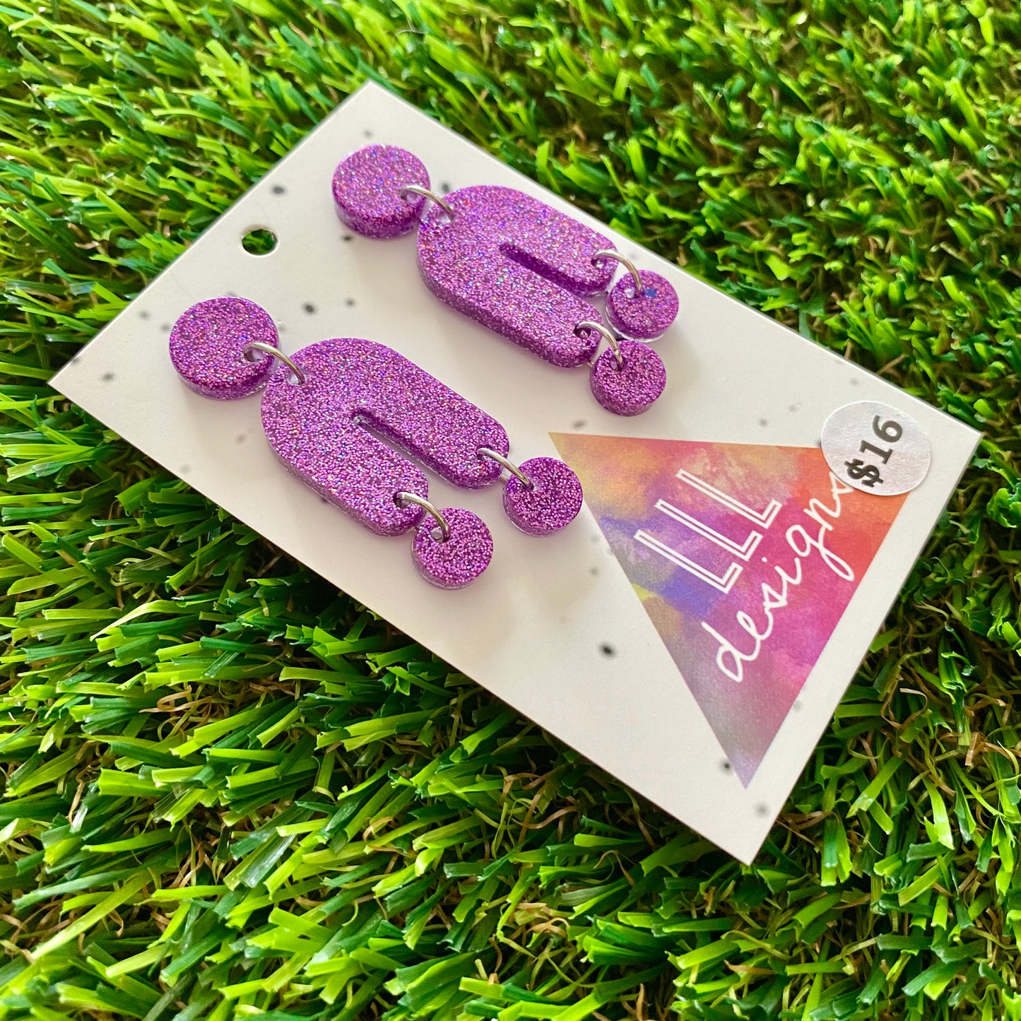ON SALE!!!!!! Resin Earrings - Glitter Purple Balancing Act!