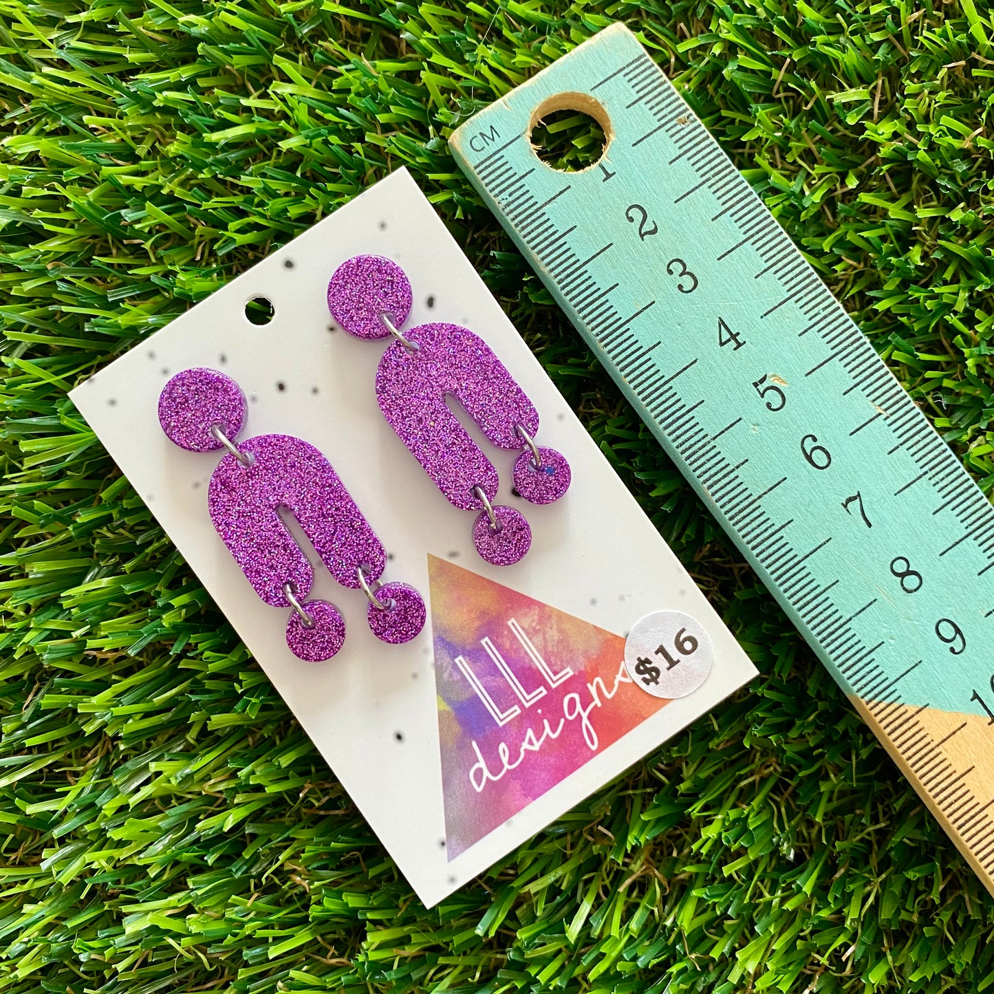ON SALE!!!!!! Resin Earrings - Glitter Purple Balancing Act!