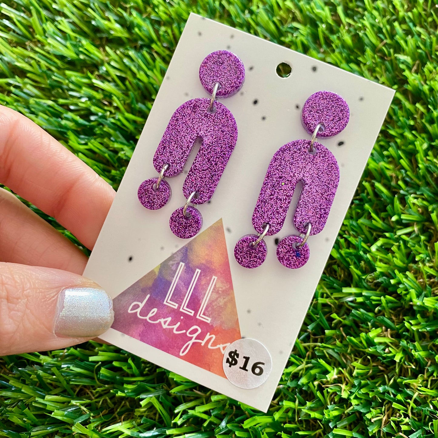 ON SALE!!!!!! Resin Earrings - Glitter Purple Balancing Act!