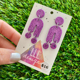Resin Earrings - Glitter Purple Balancing Act!