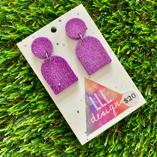 ON SALE!!!!!!  Resin Earrings - Glitter Purple Pearl Design!
