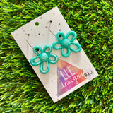 Resin Earrings - Teal Outlined Daisy Hoops!