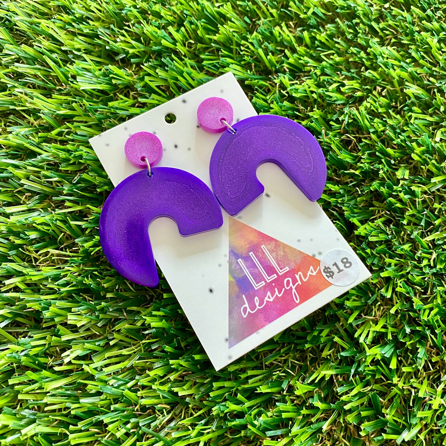 ON SALE!!!!!!  Resin Earrings - Purple Chameleon Tail Featuring a Pink Top!