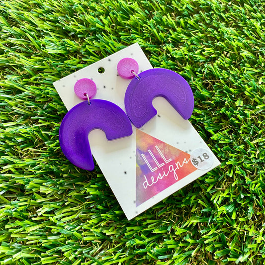 ON SALE!!!!!!  Resin Earrings - Purple Chameleon Tail Featuring a Pink Top!