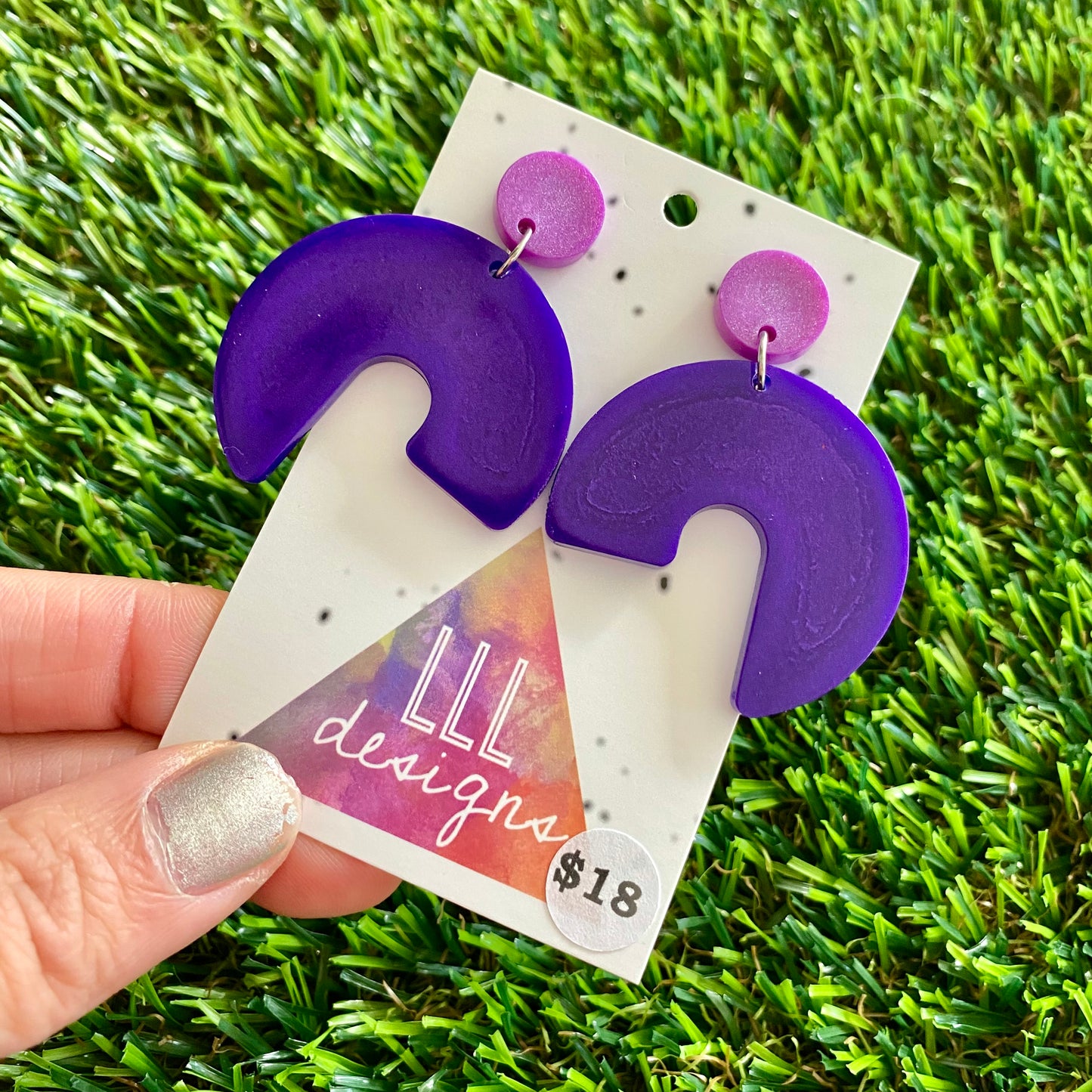 ON SALE!!!!!!  Resin Earrings - Purple Chameleon Tail Featuring a Pink Top!