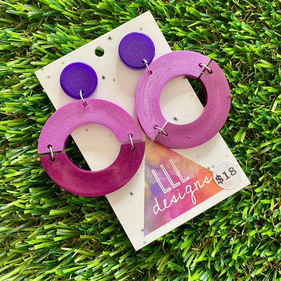 Resin Earrings - Purple Two Toned Connections!