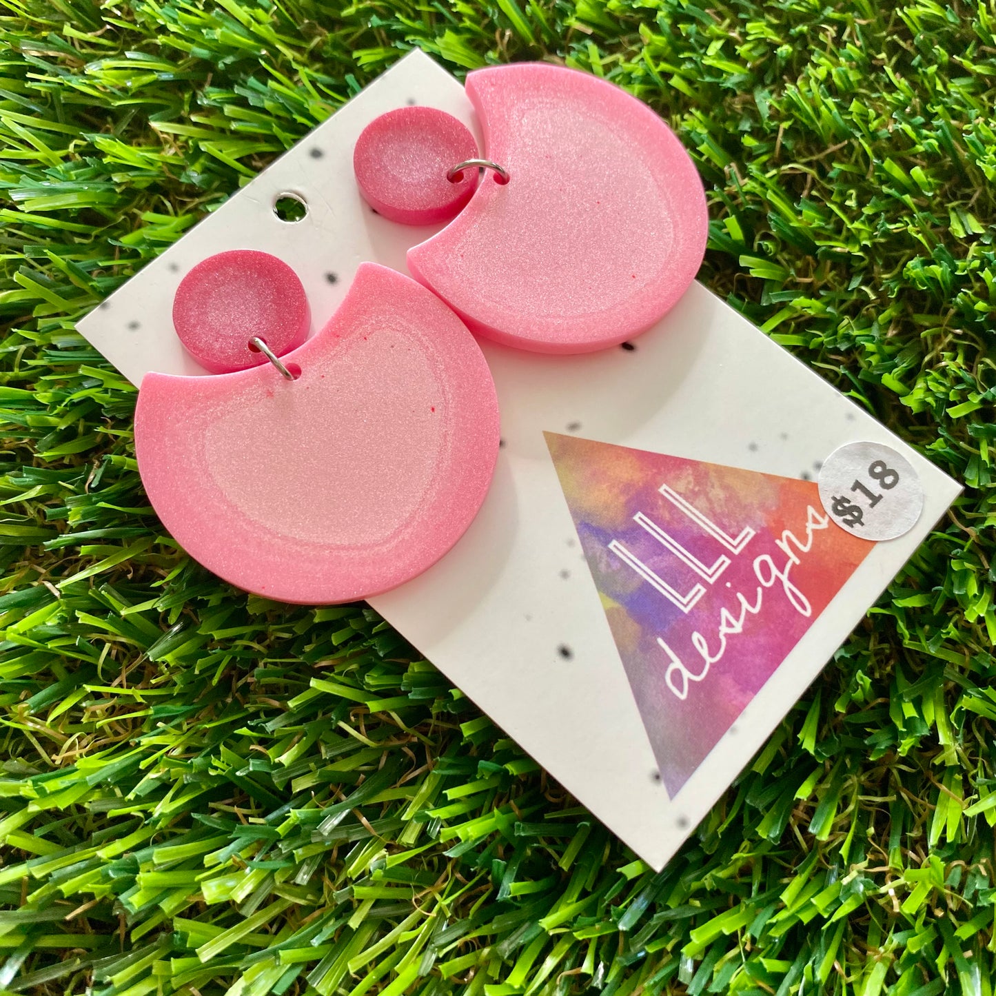 ON SALE!!!!!!  Resin Earrings - Pink Crescent Dangles!