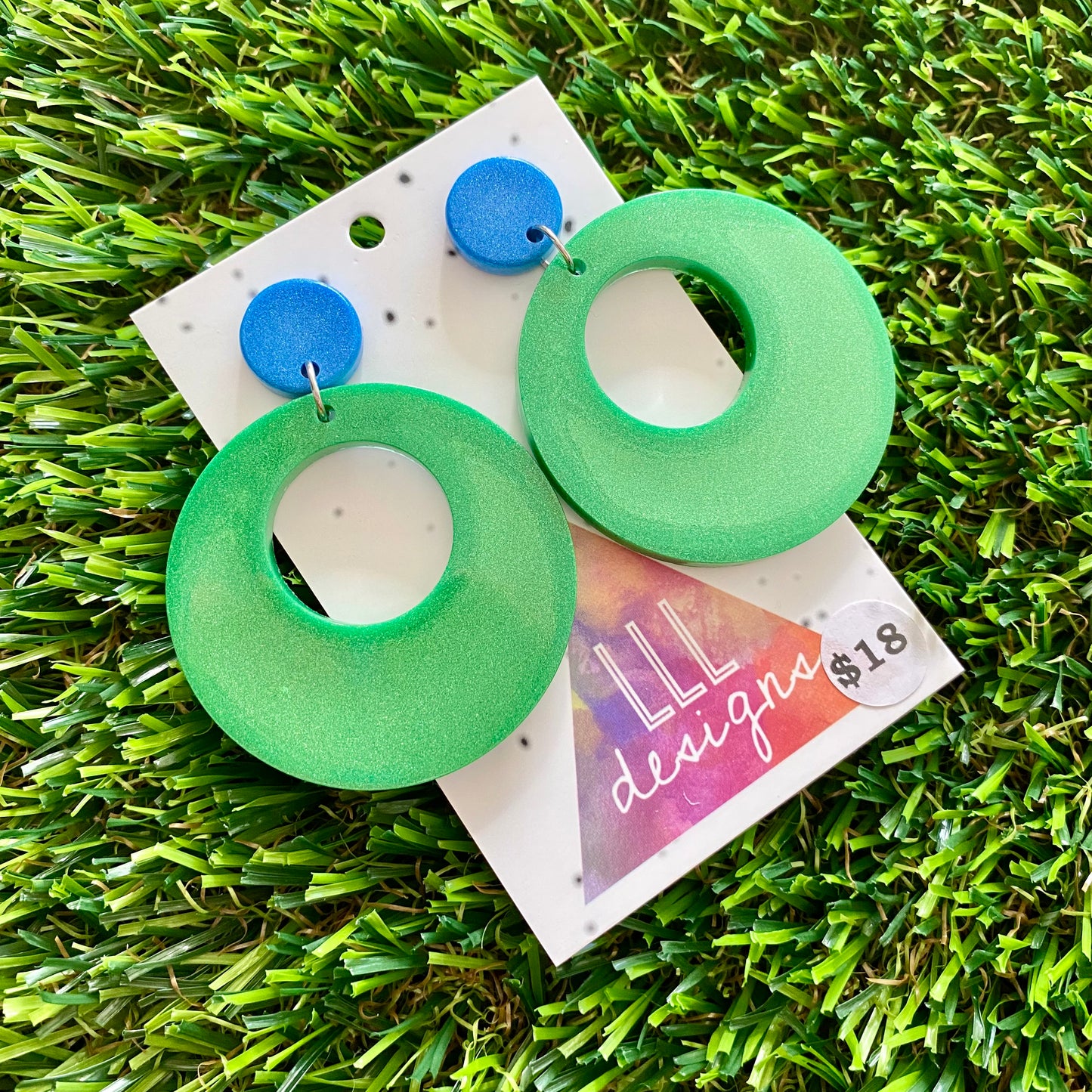 ON SALE!!!!!!  Resin Earrings - Blue and Green Retro Vibe Dangles!