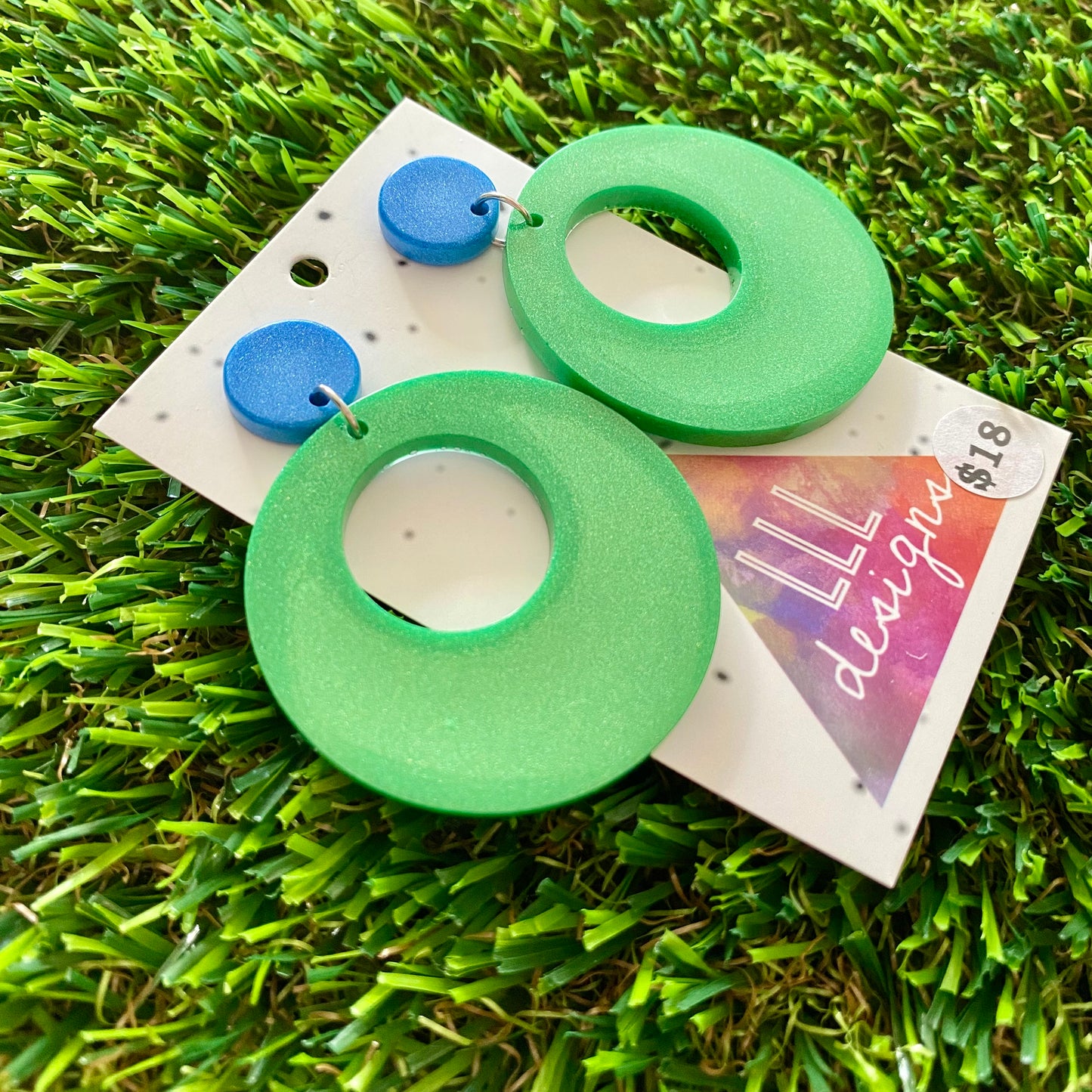 ON SALE!!!!!!  Resin Earrings - Blue and Green Retro Vibe Dangles!