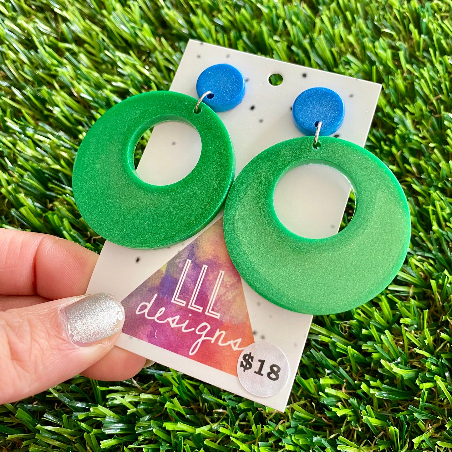 ON SALE!!!!!!  Resin Earrings - Blue and Green Retro Vibe Dangles!