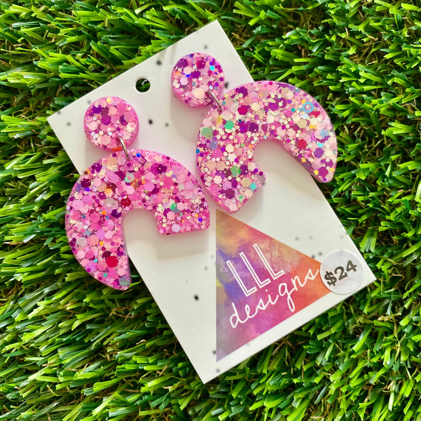 ON SALE!!!!!! Resin Earrings - Pink Multi Glitter