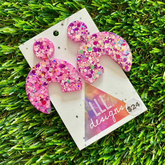 Resin Earrings - Pink Multi Glitter