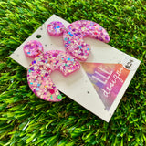 Resin Earrings - Pink Multi Glitter