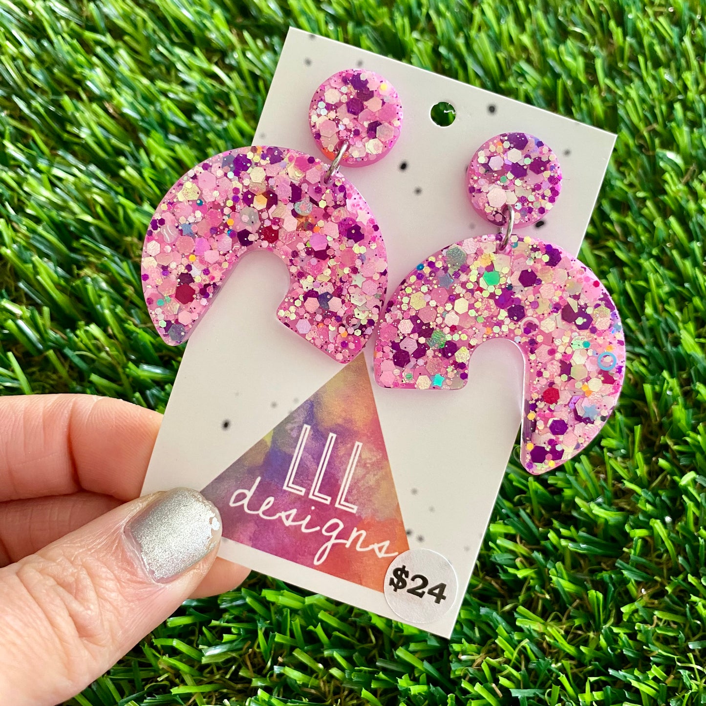 ON SALE!!!!!! Resin Earrings - Pink Multi Glitter
