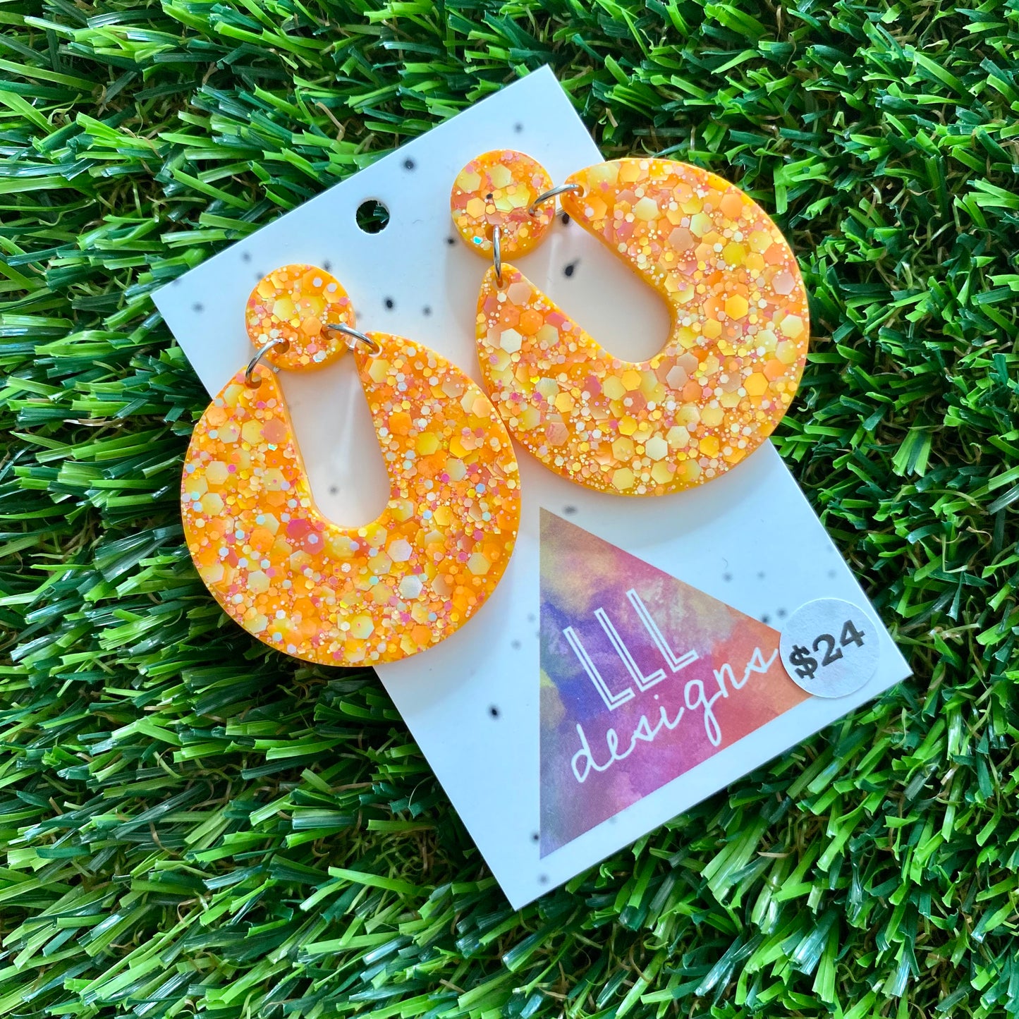 ON SALE!!!! Resin Earrings - Orange Multi Glitter Double Time Dangles!