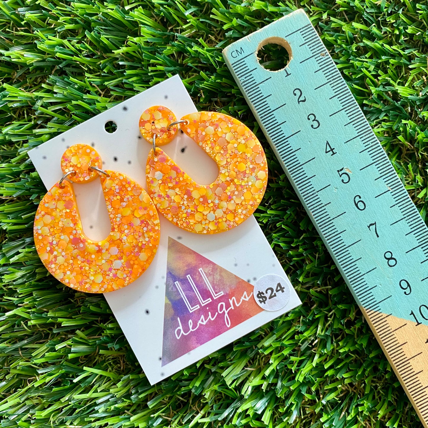 ON SALE!!!! Resin Earrings - Orange Multi Glitter Double Time Dangles!