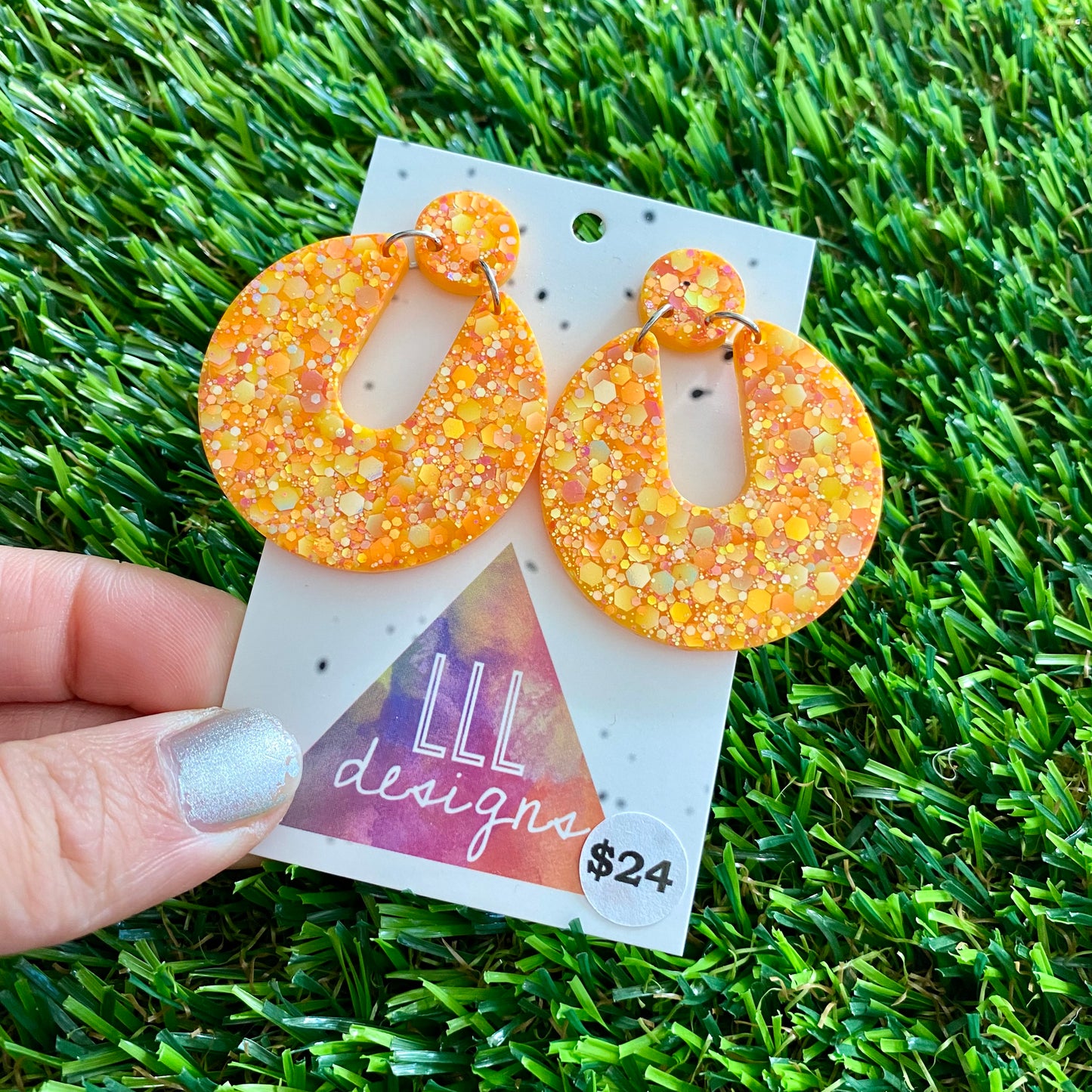 ON SALE!!!! Resin Earrings - Orange Multi Glitter Double Time Dangles!