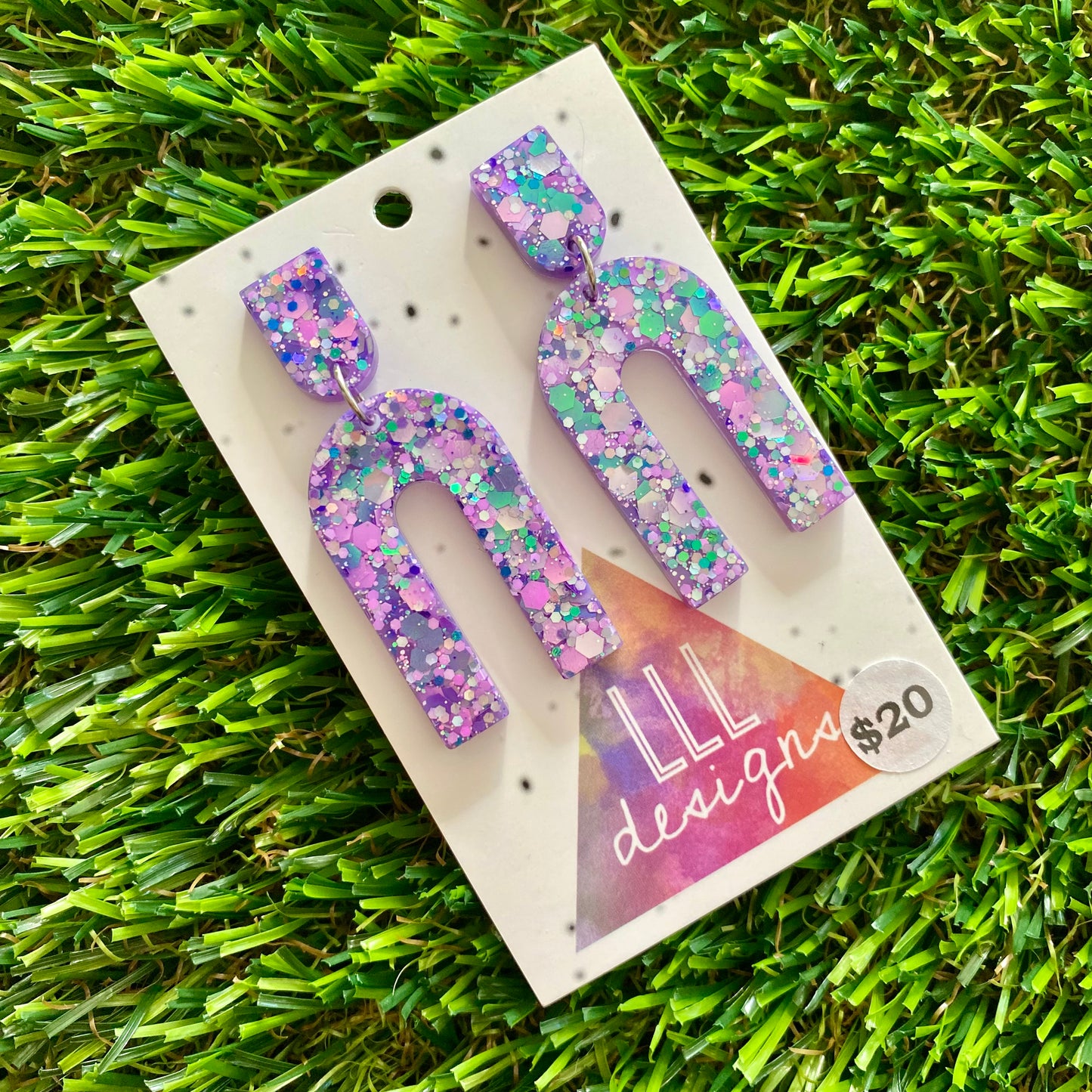 ON SALE!!!! Resin Earrings - Purple Multi Glitter Open Arched Dangles!