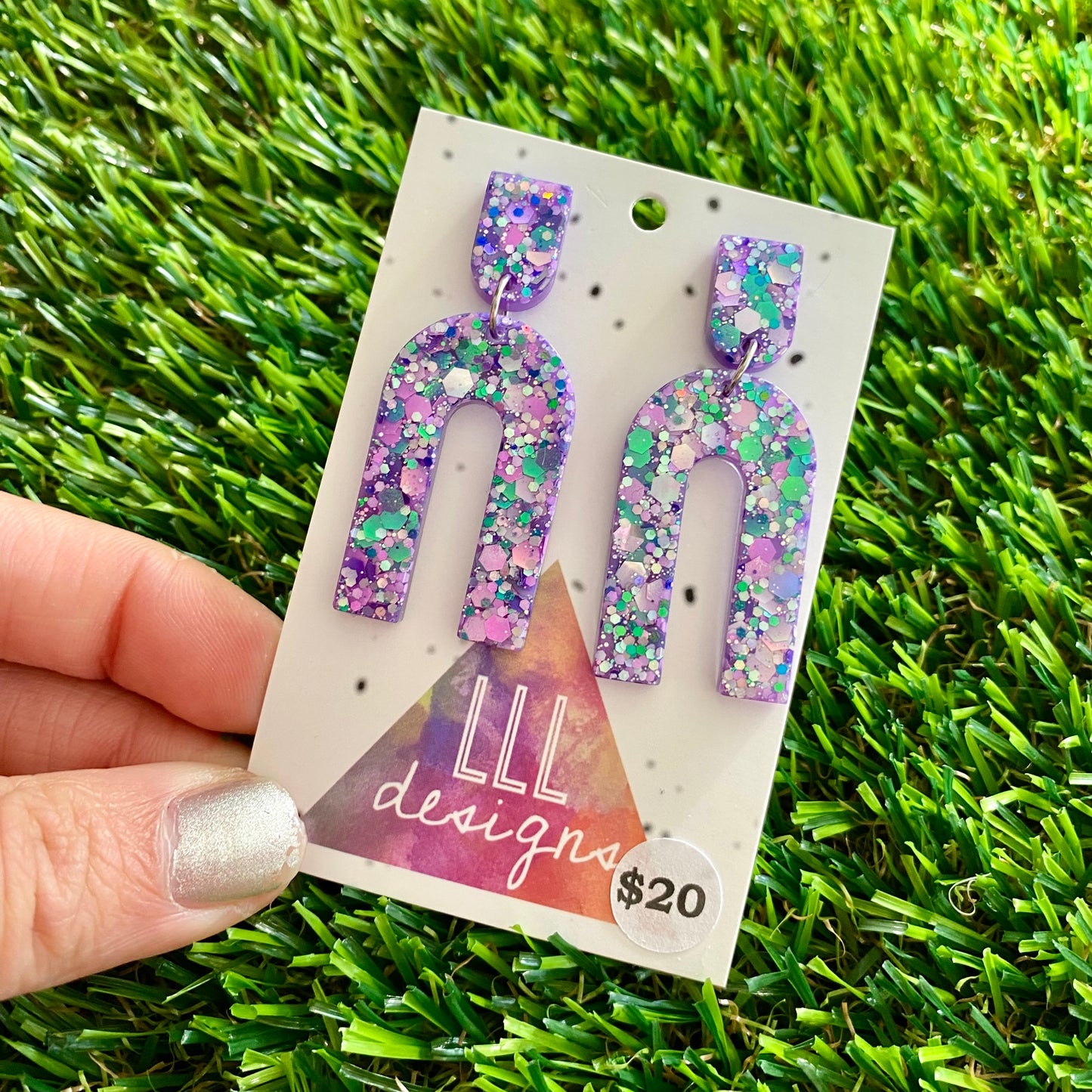 ON SALE!!!! Resin Earrings - Purple Multi Glitter Open Arched Dangles!