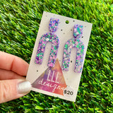 Resin Earrings - Purple Multi Glitter Open Arched Dangles!