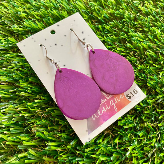 ON SALE!!!! Resin Earrings - Purple Large Drops Featuring Silver a Hook Top!