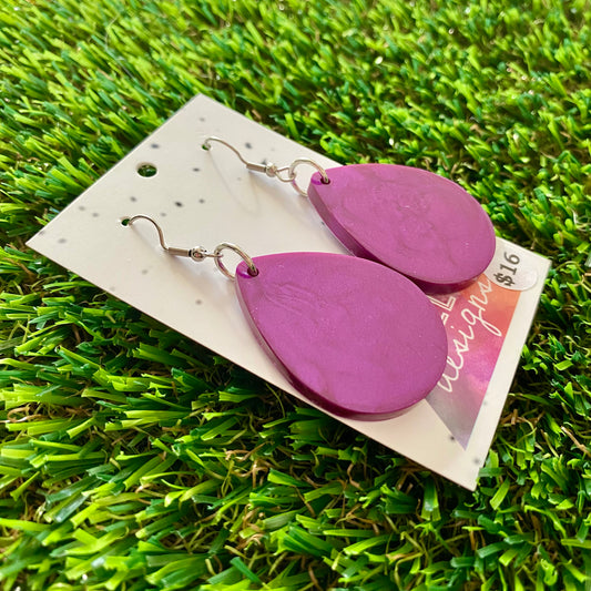 ON SALE!!!! Resin Earrings - Purple Large Drops Featuring Silver a Hook Top!